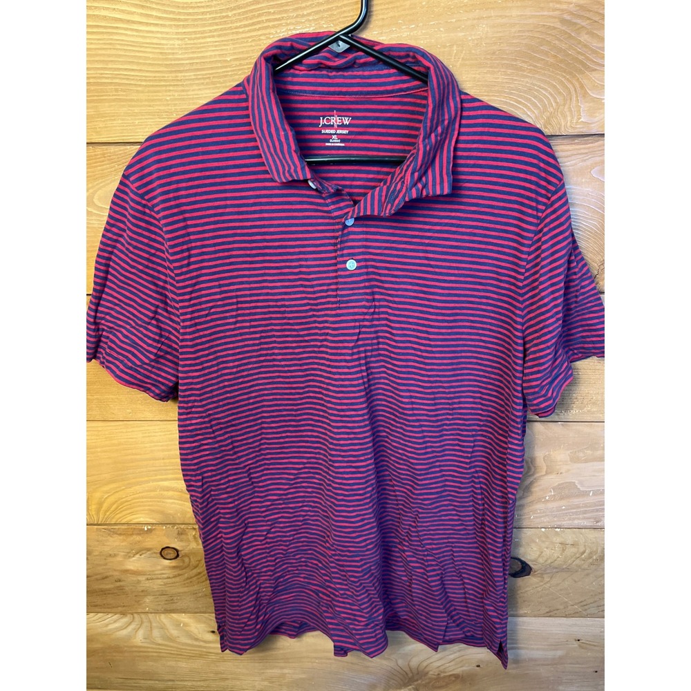 J.Crew XL Sueded Jersey Classic Fit Dark Pink‎ Blue Striped Polo Shirt Mens NWT